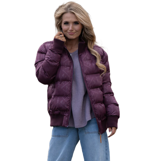 Hooey Ladies Maroon Aztec Print Zip Puffer Jacket HJ139MAAZ