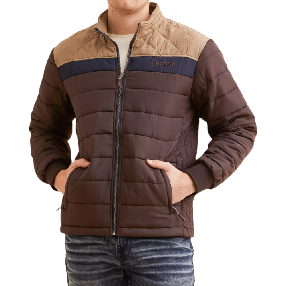 Hooey Men's Brown & Tan Zip Puffer Jacket HJ127BRTN