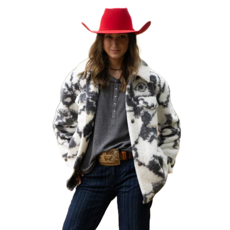 Hooey Ladies White With Black Aztec Print Sherpa Jacket HJ126WHBK