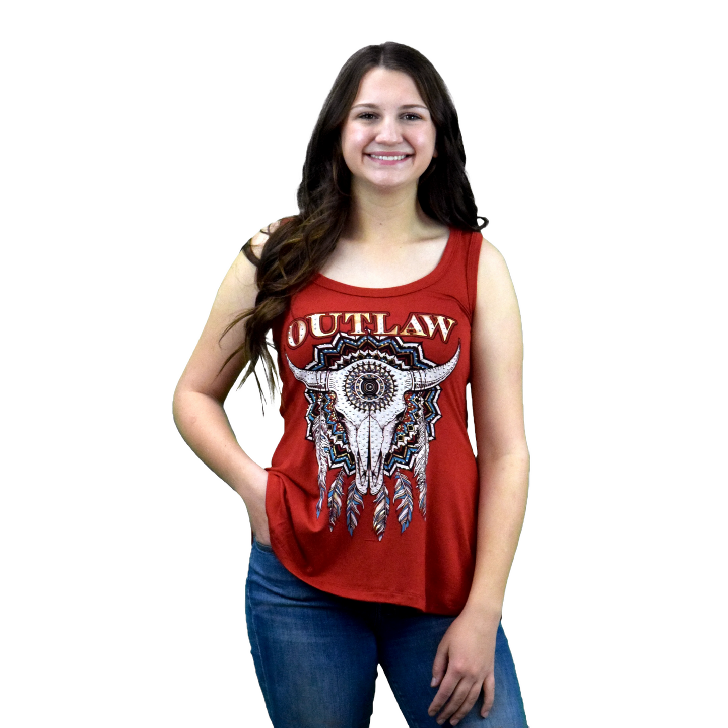 Liberty Wear Ladies Outlaw Red Western Tank Top 7534