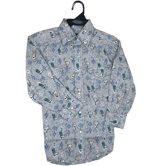 Panhandle® Rough Stock Boy's Southwestern Grey Snap Shirt RBN2S02214