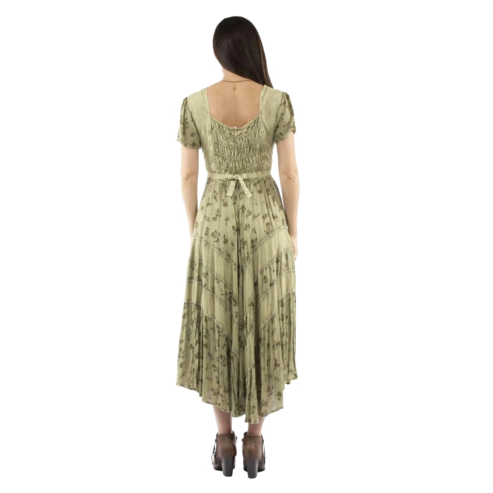 Scully Ladies Cap Sleeve Printed Lace Front Olive Dress HC959-OLI - Wild West Boot Store