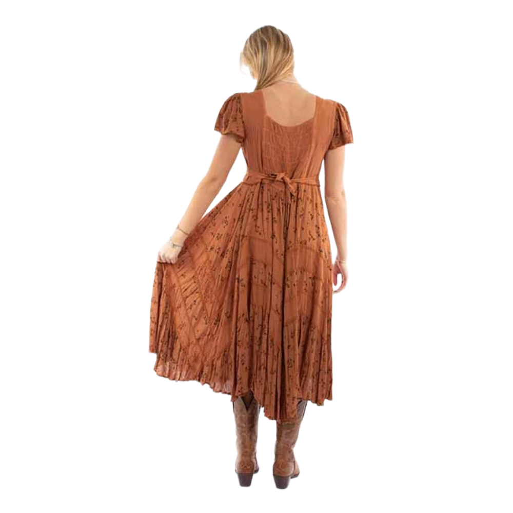 Scully Ladies Cap Sleeve Printed Lace Front Rust Dress HC959-RUS - Wild West Boot Store