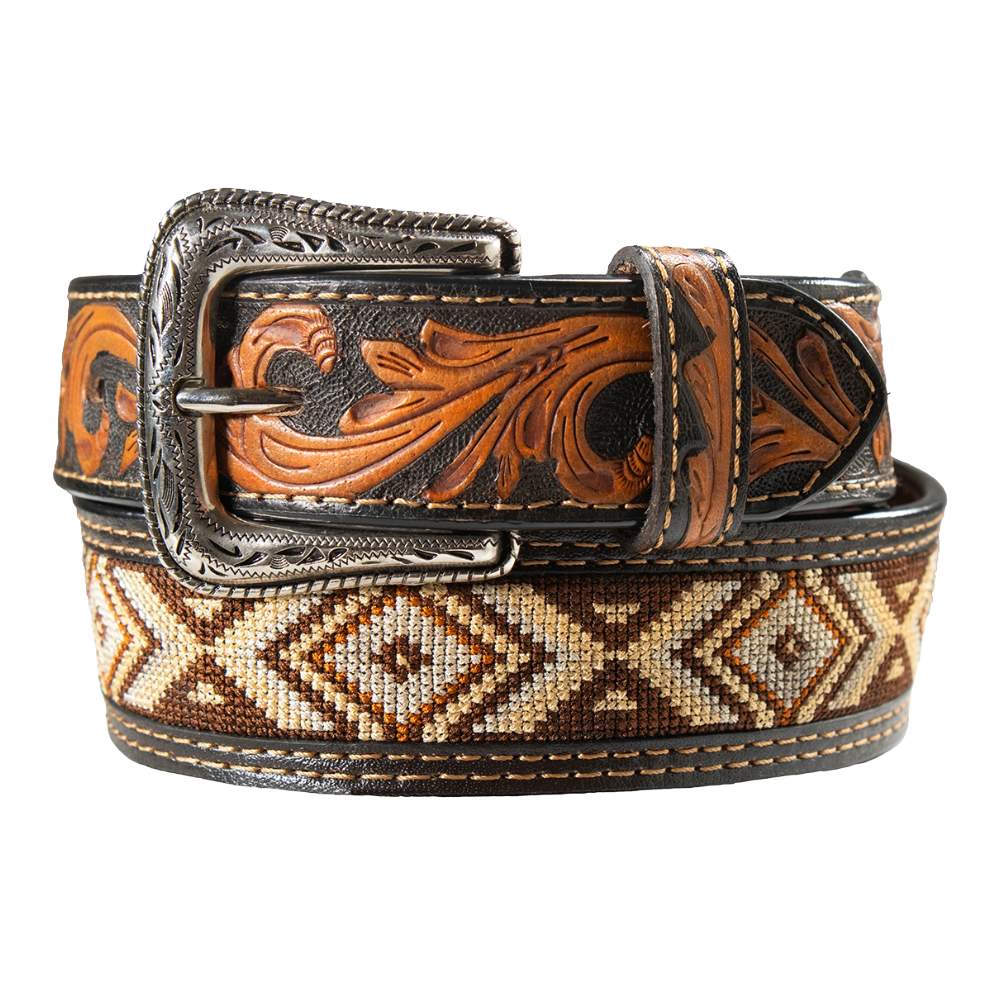 Nocona Men's Embroidered and Embossed Western Brown Belt N210009002 - Wild West Boot Store