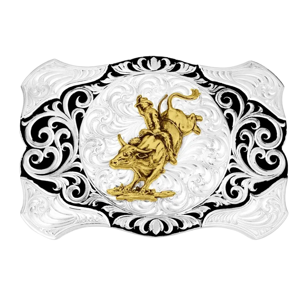 Montana Silversmiths Painted Canyon With Bull Rider Belt Buckle 57510-205H - Wild West Boot Store