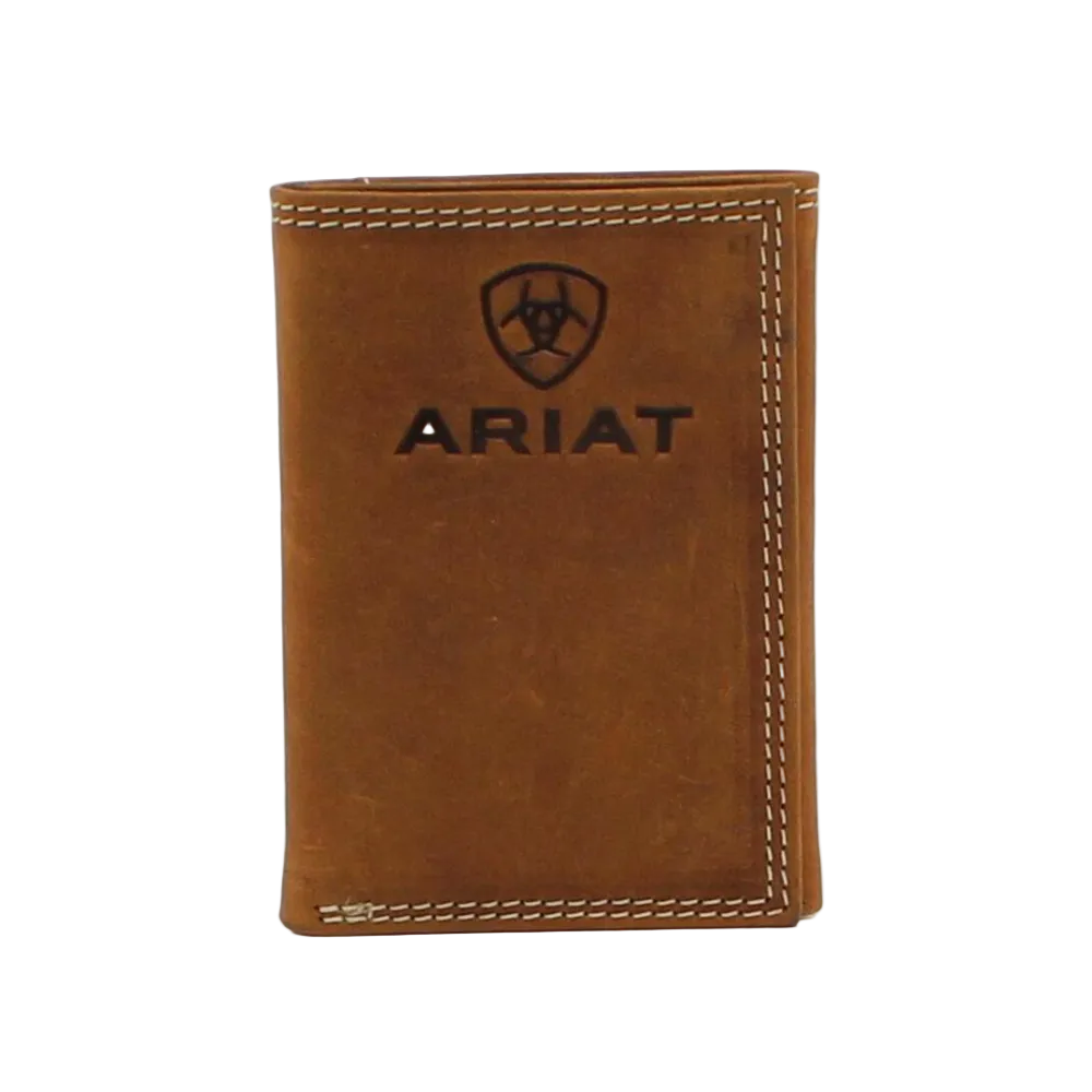 Ariat® Men's Embossed Logo Tan Trifold Wallet A3548144 - Wild West Boot Store