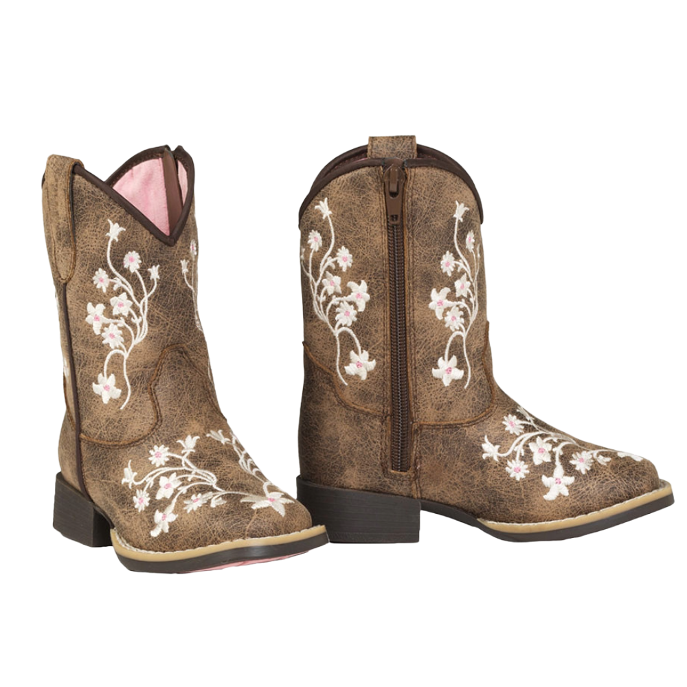 Twister Toddler Girl's Lily Brown & White Floral Embroidered Cowgirl Boots 4430037230 - Wild West Boot Store