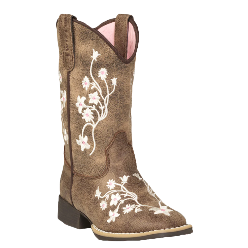 Twister Toddler Girl's Lily Brown & White Floral Embroidered Cowgirl Boots 4430037230 - Wild West Boot Store