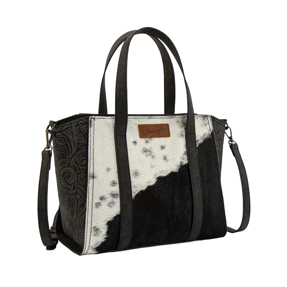Wrangler Ladies Genuine Hair-On Cowhide Wide Black Tote/Crossbody WG252-8012BK