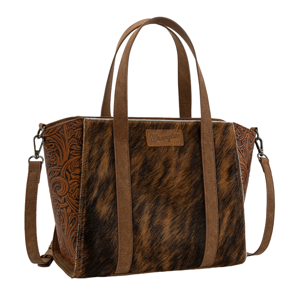 Wrangler Ladies Genuine Hair-On Cowhide Wide Brown Tote/Crossbody WG252-8012BR