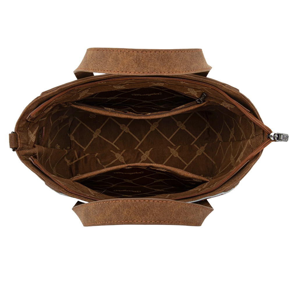 Wrangler Ladies Genuine Hair-On Cowhide Wide Brown Tote/Crossbody WG252-8012BR