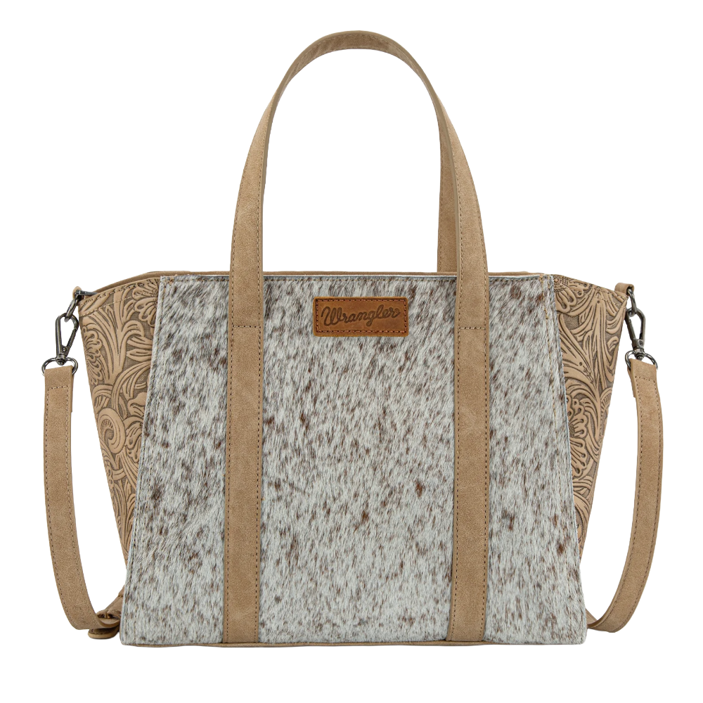 Wrangler Ladies Genuine Hair-On Cowhide Wide Tan Tote/Crossbody WG252-8012TN