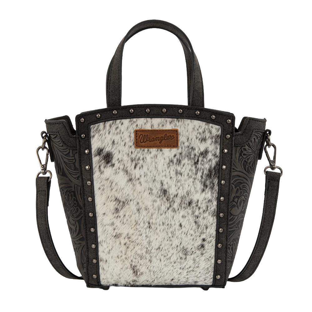 Wrangler Ladies Genuine Hair-On Cowhide Wide Black Tote/Crossbody WG252-8014BK - Wild West Boot Store