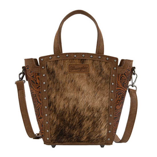 Wrangler Ladies Genuine Hair-On Cowhide Wide Brown Tote/Crossbody WG25
