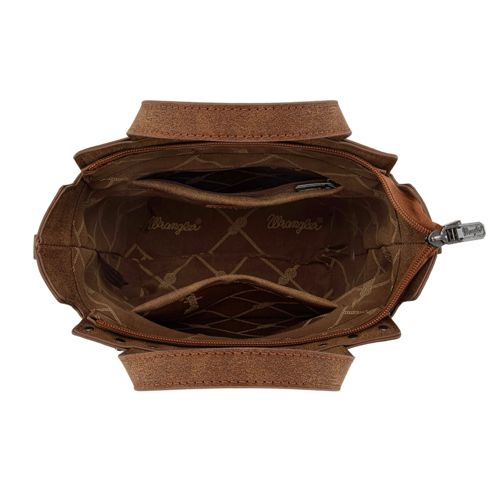 Wrangler Ladies Genuine Hair-On Cowhide Wide Brown Tote/Crossbody WG252-8014BR - Wild West Boot Store