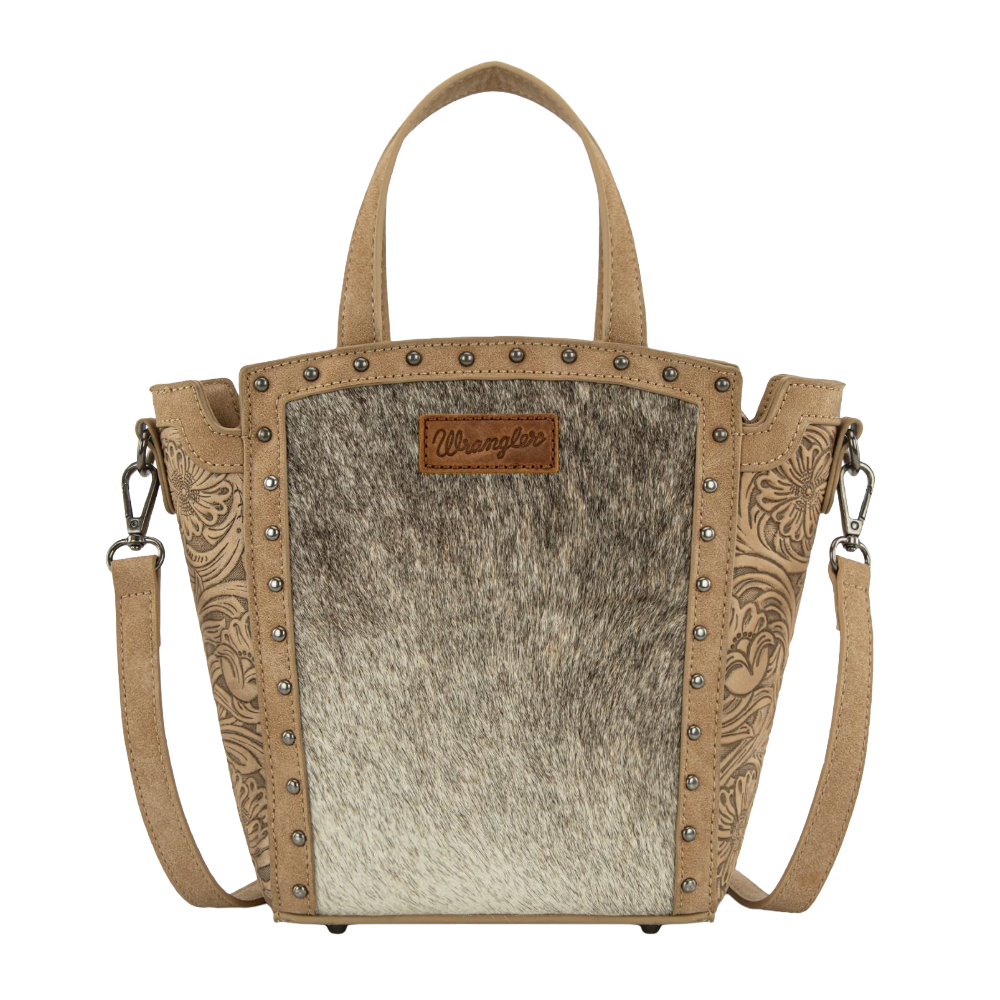 Wrangler Ladies Genuine Hair-On Cowhide Wide Tan Tote/Crossbody WG252-8014TN - Wild West Boot Store