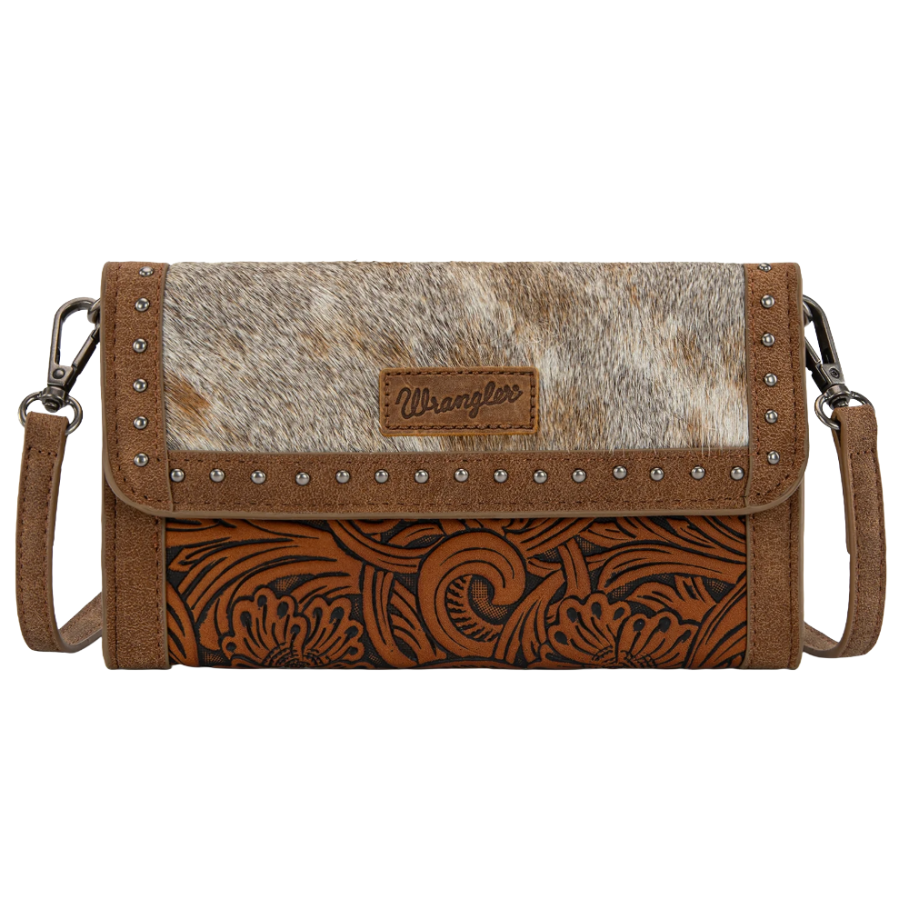 Wrangler Ladies Genuine Cowhide Wallet/Wristlet/Crossbody Brown Bag WG252-C012BR - Wild West Boot Store