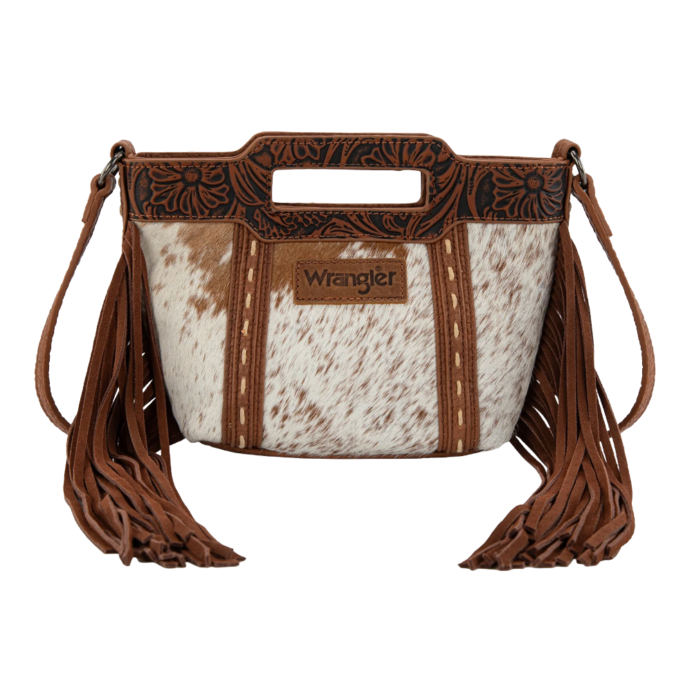 Wrangler Ladies Genuine Cowhide Top Handle Brown Fringe Crossbody WG283-8015BR - Wild West Boot Store