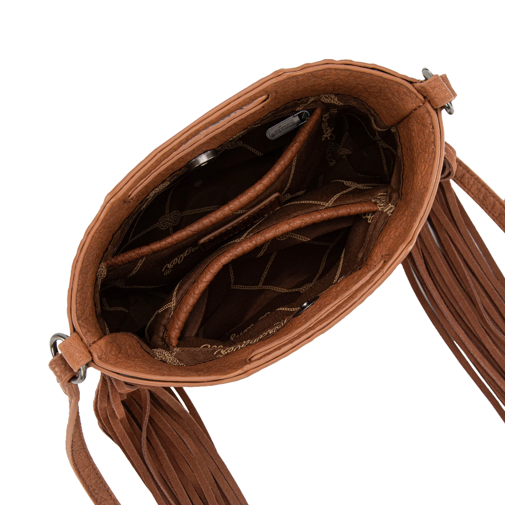 Wrangler Ladies Genuine Cowhide Top Handle Brown Fringe Crossbody WG283-8015BR - Wild West Boot Store