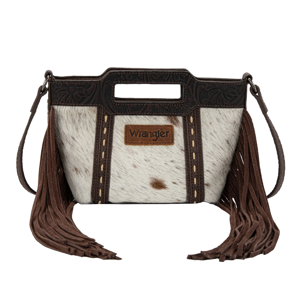 Wrangler Ladies Genuine Cowhide Top Handle Coffee Fringe Crossbody WG283-8015CF - Wild West Boot Store