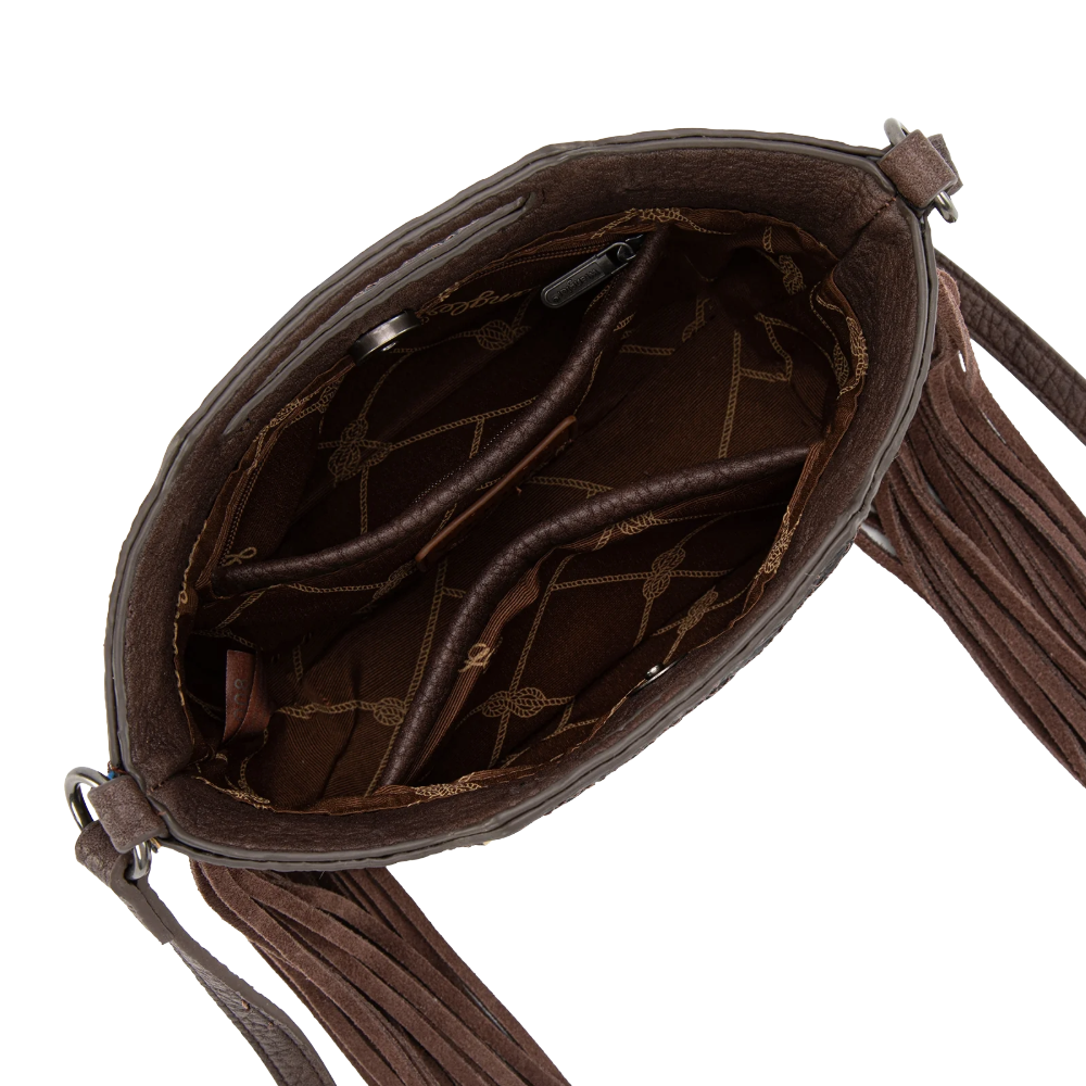 Wrangler Ladies Genuine Cowhide Top Handle Coffee Fringe Crossbody WG283-8015CF - Wild West Boot Store