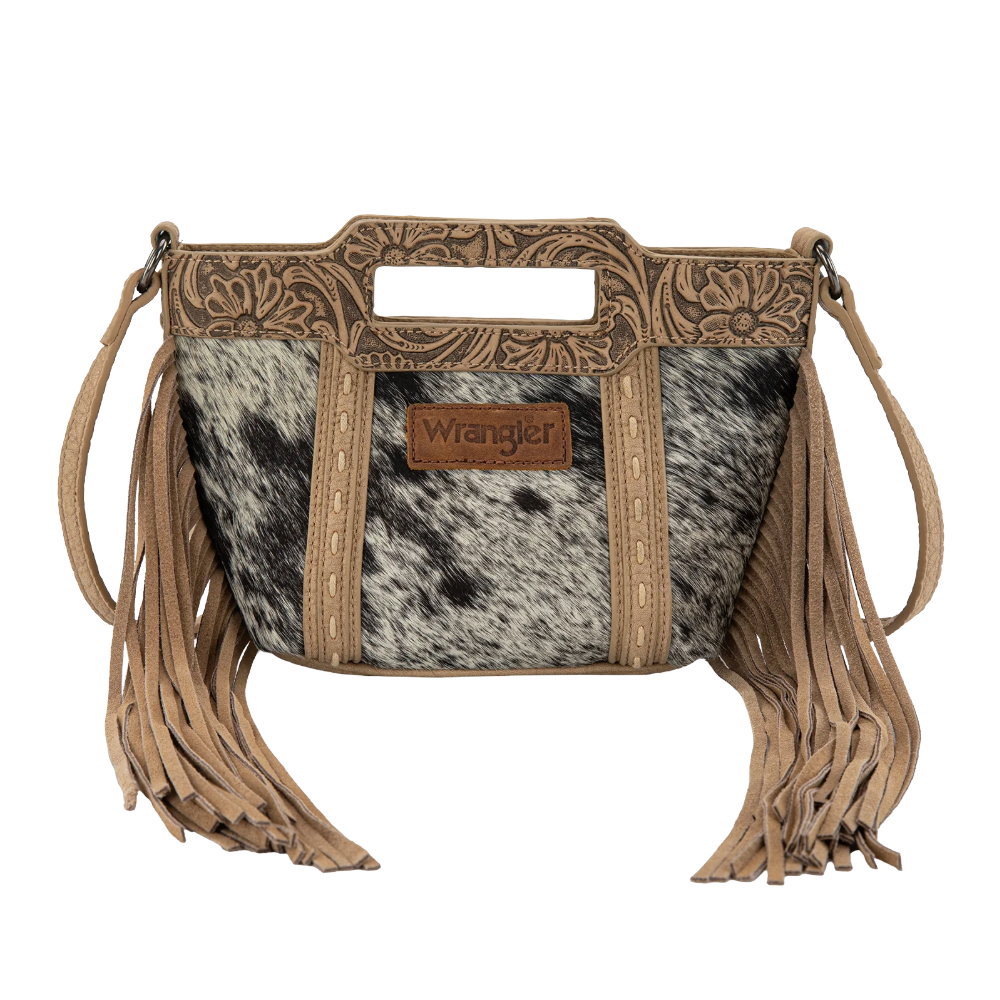 Wrangler Ladies Genuine Cowhide Top Handle Tan Fringe Crossbody WG283-8015TN - Wild West Boot Store
