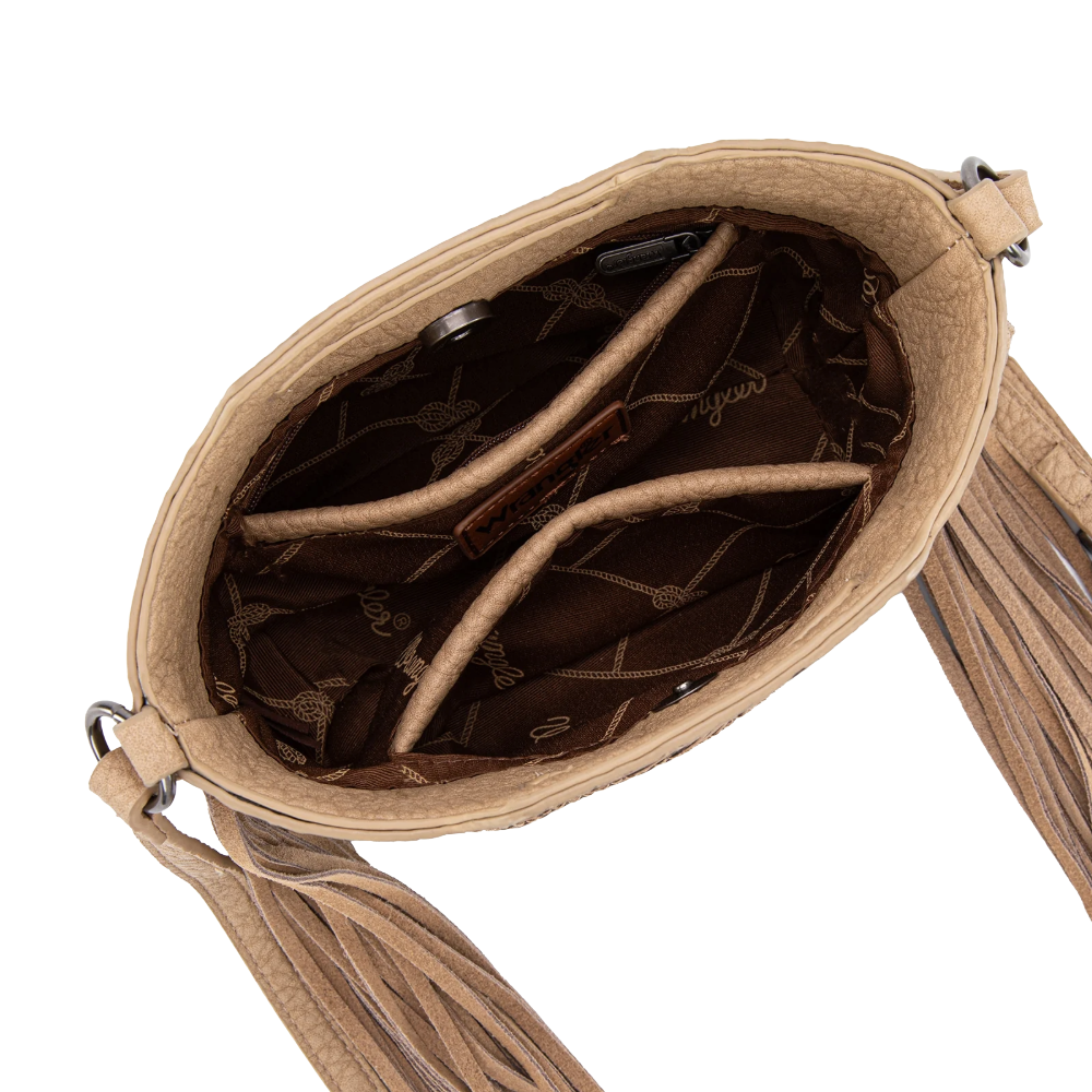 Wrangler Ladies Genuine Cowhide Top Handle Tan Fringe Crossbody WG283-8015TN - Wild West Boot Store