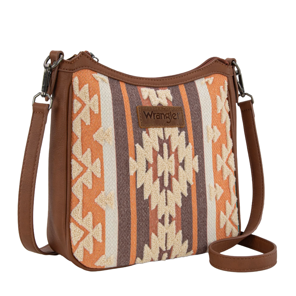Wrangler Ladies Sherpa Aztec Canvas Brown Crossbody WG313-2003BR - Wild West Boot Store