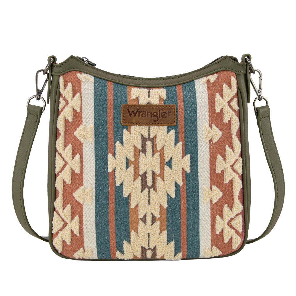 Wrangler Ladies Sherpa Aztec Canvas Green Crossbody WG313-2003GN - Wild West Boot Store
