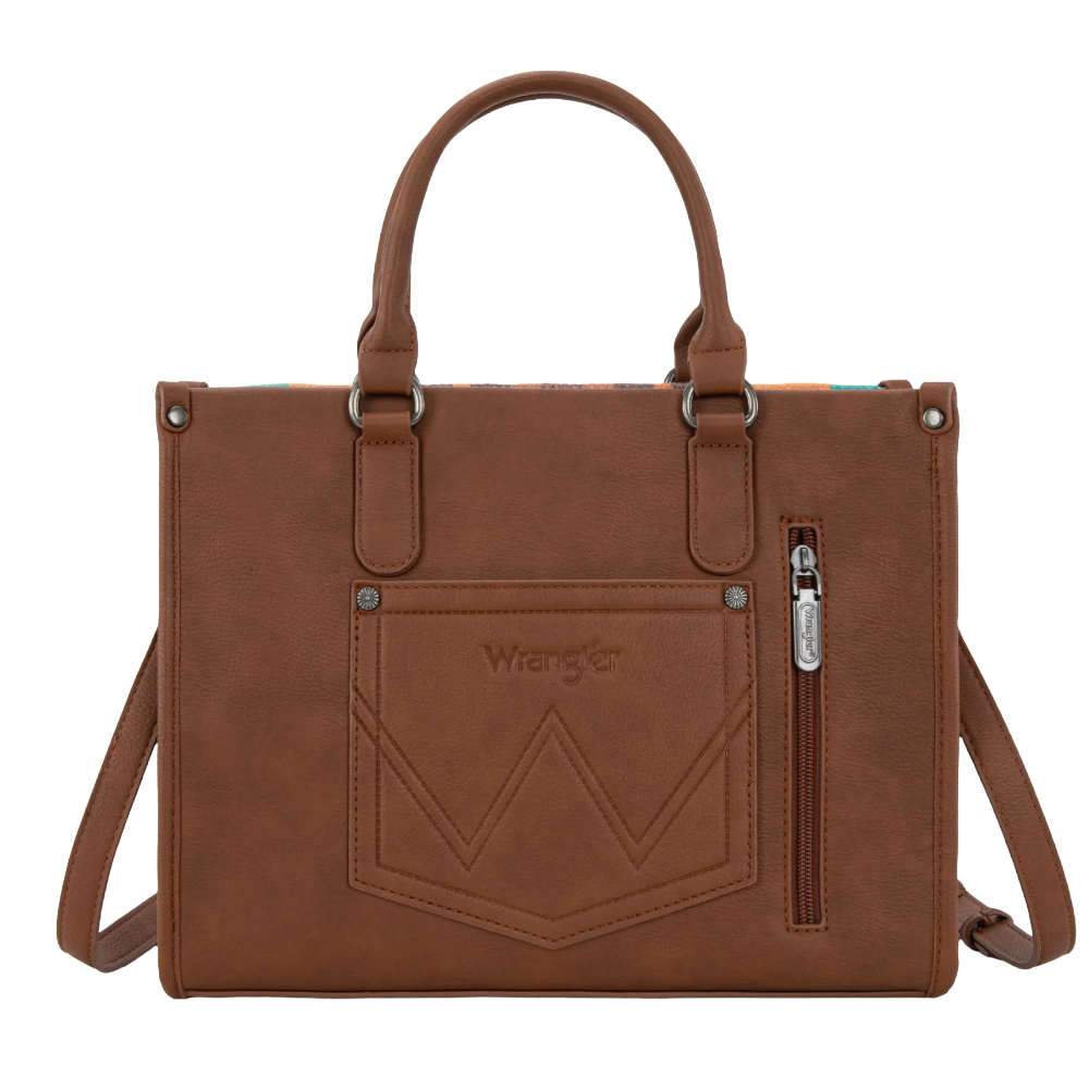 Wrangler Ladies Sherpa Aztec Canvas Brown Tote/Crossbody Bag WG313-8119BR - Wild West Boot Store