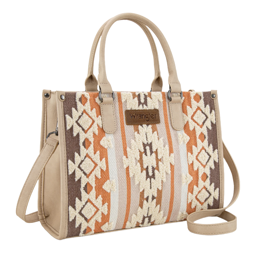 Wrangler Ladies Sherpa Aztec Canvas Tan Tote/Crossbody Bag WG313-8119TN - Wild West Boot Store