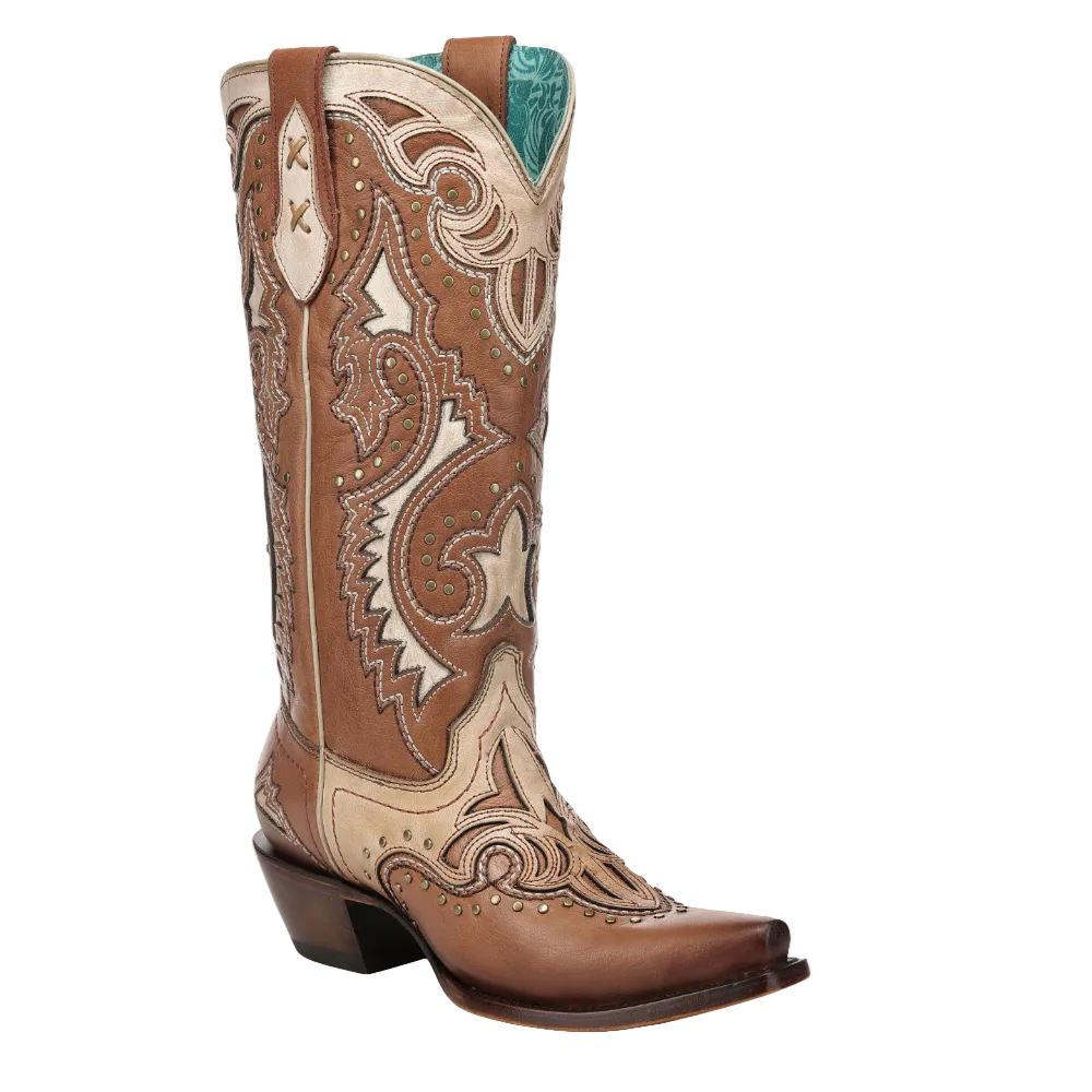 Corral Ladies Honey Overlay & Embroidery & Studs Western Boots A5014 - Wild West Boot Store