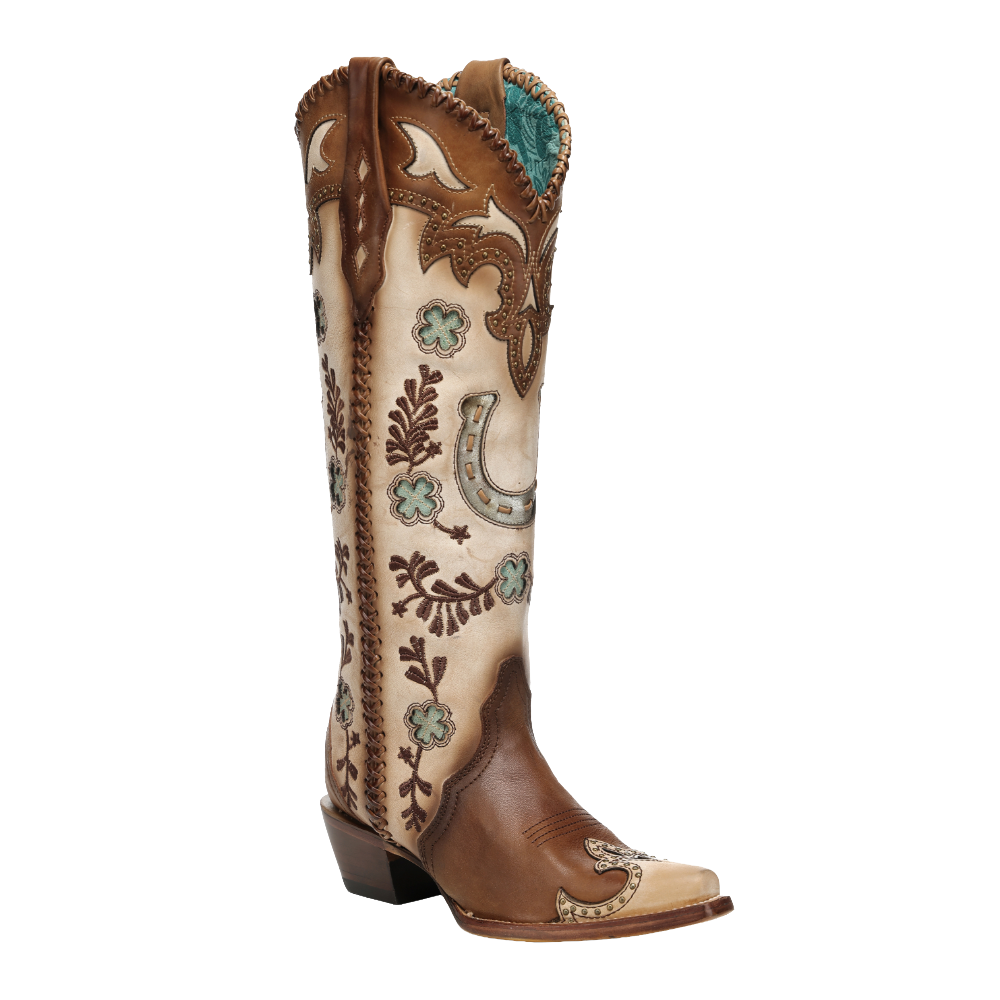 Corral Ladies Honey Horseshoe Overlay & Handwoven Tall Western Boots A5004 - Wild West Boot Store