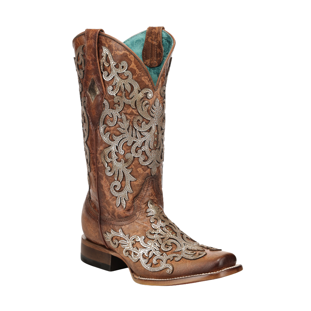 Corral Ladies Shedron Overlay & Embroidery Square Toe Western Boots Z5531 - Wild West Boot Store