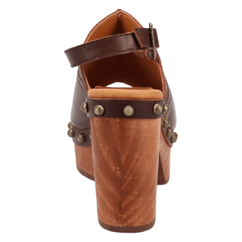 Dingo Ladies Clover Brown Wooden Sandal DI2326-BRN