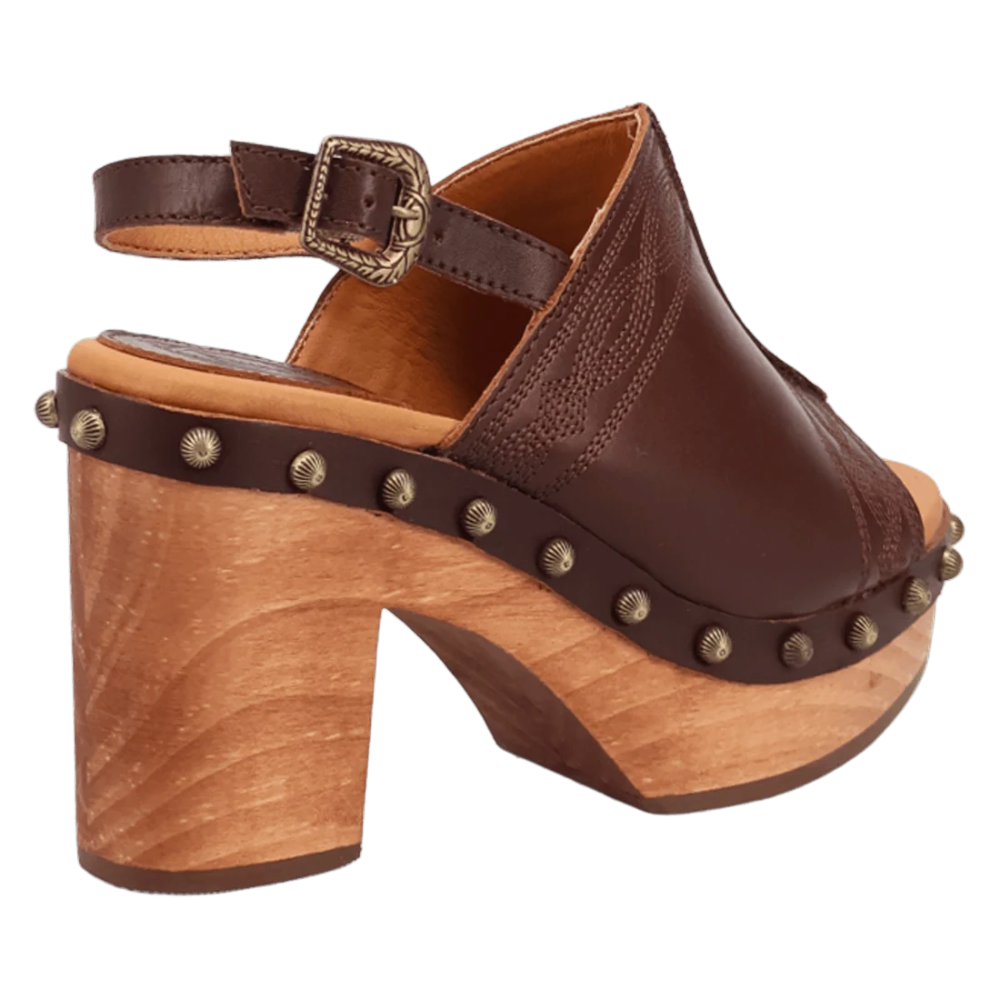 Dingo Ladies Clover Brown Wooden Sandal DI2326-BRN