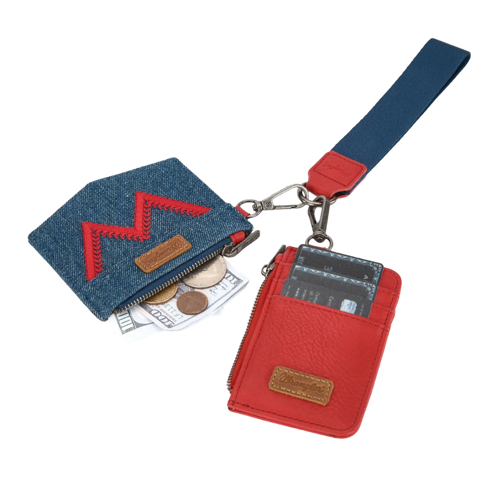 Wrangler Ladies Logo "W" Embroidered Red Dual Pouch Wristlet WG367-W119RD