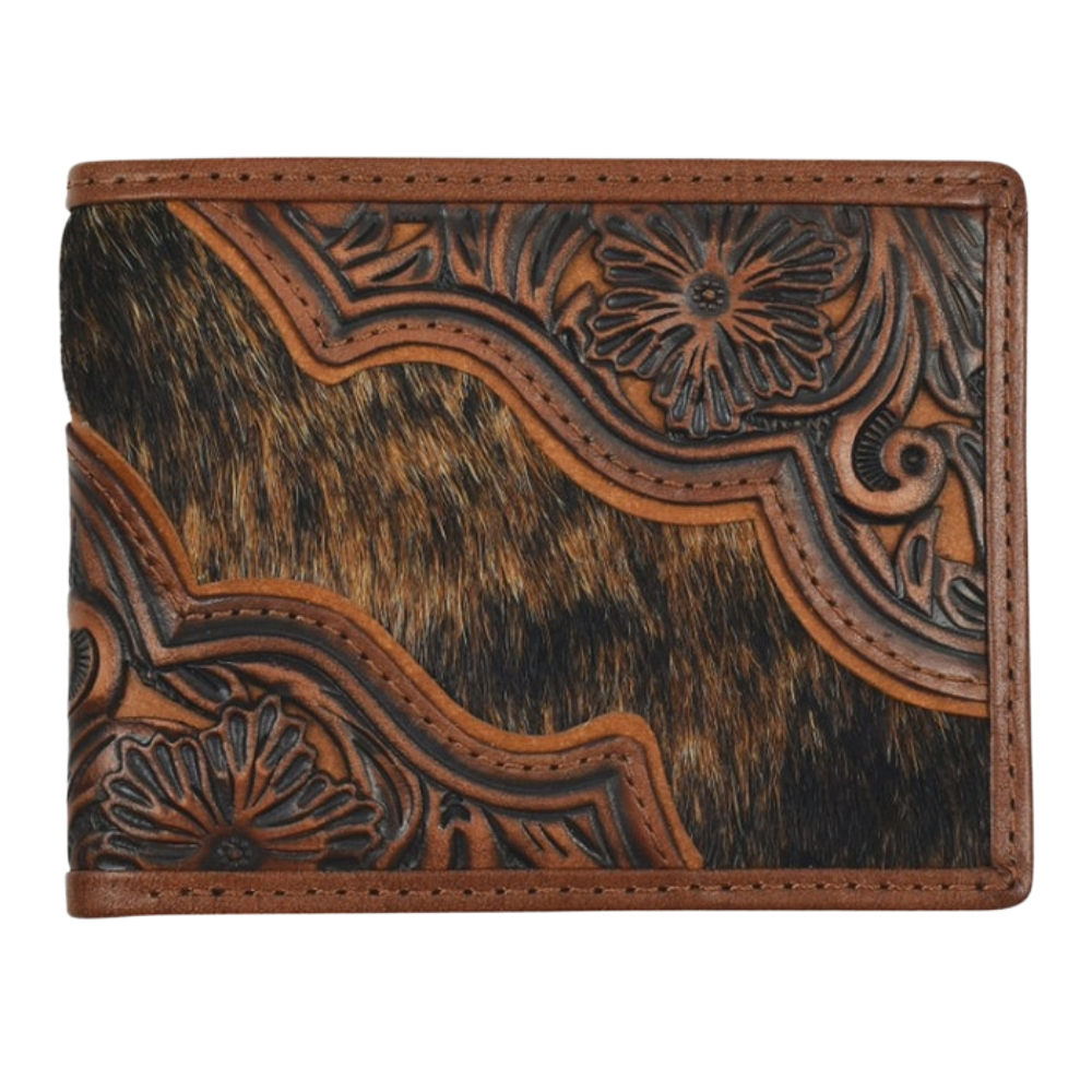 Justin Men's Large Bifold Floral Tooling And Brindle Hair On Wallet 2512391383