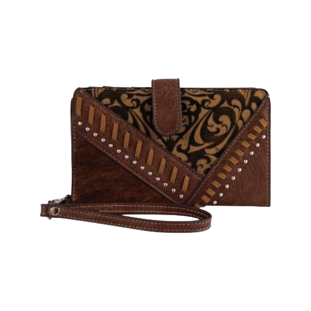 Catchfly Ladies Slim Brown Patchwork Suede W/Hair On Wallet 2520815161