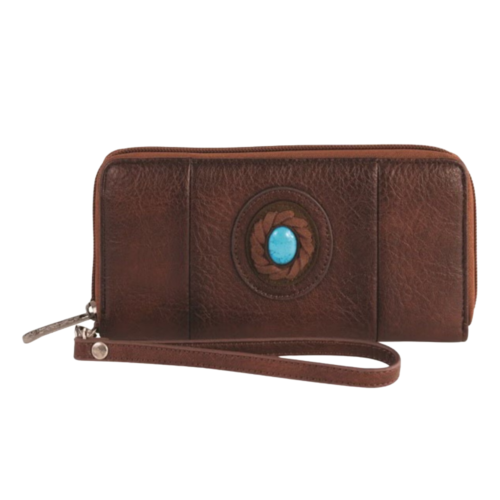 Justin Ladies Brown Leather Wallet W/Faux Turquoise Concho 2520852151