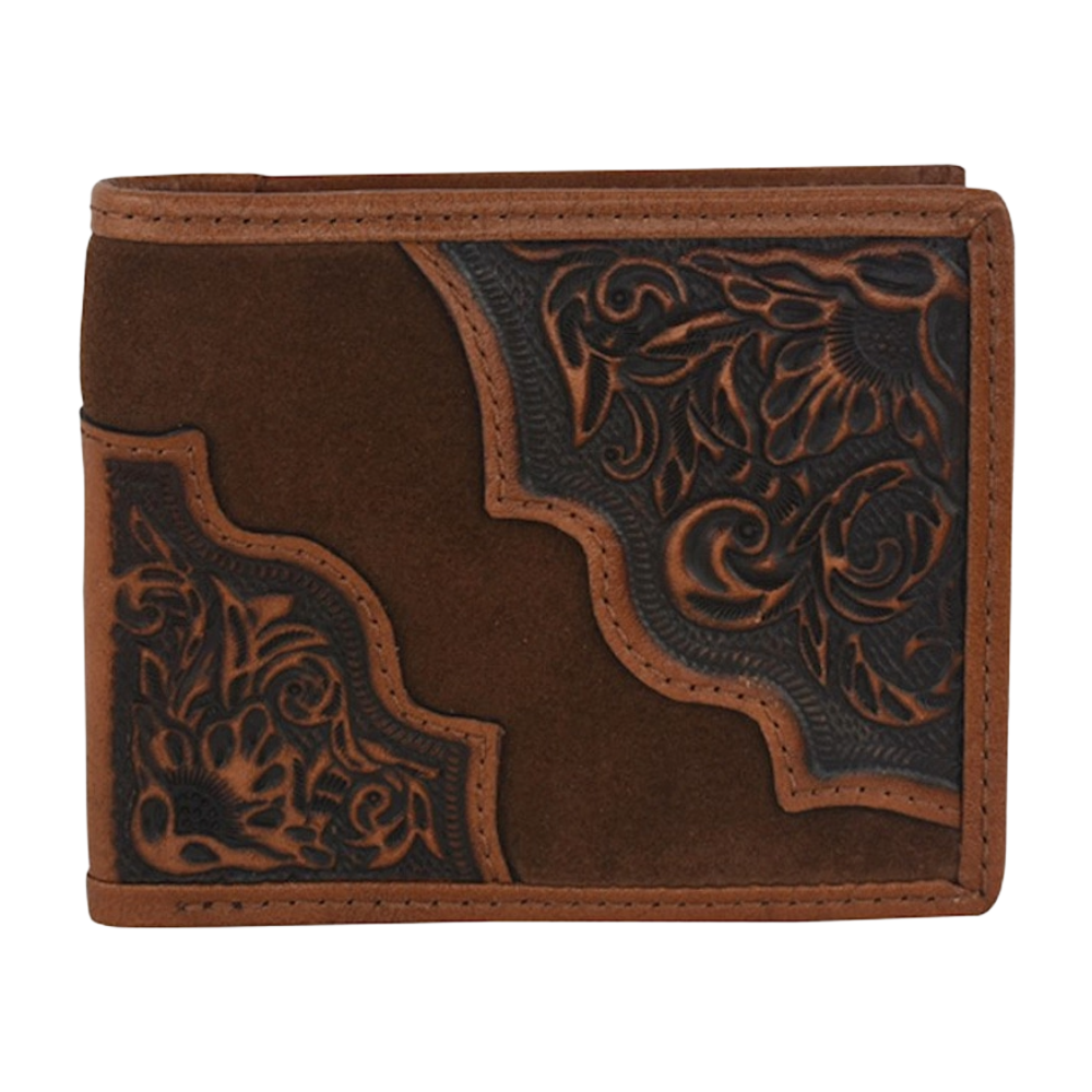 Tony Lama Men's Large Bifold W/Floral Tooling And Roughout Wallet 24025138W1