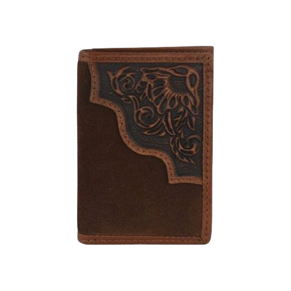 Tony Lama Men's Trifold Floral Tooling And Roughout Wallet 24025322W1