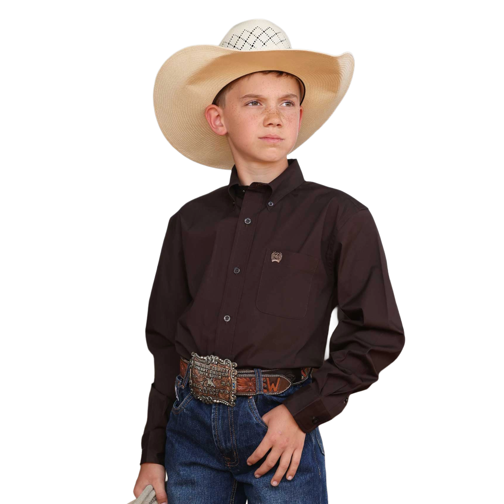 Cinch Boy's Long Sleeve Brown Button Down Shirt MTW7060408