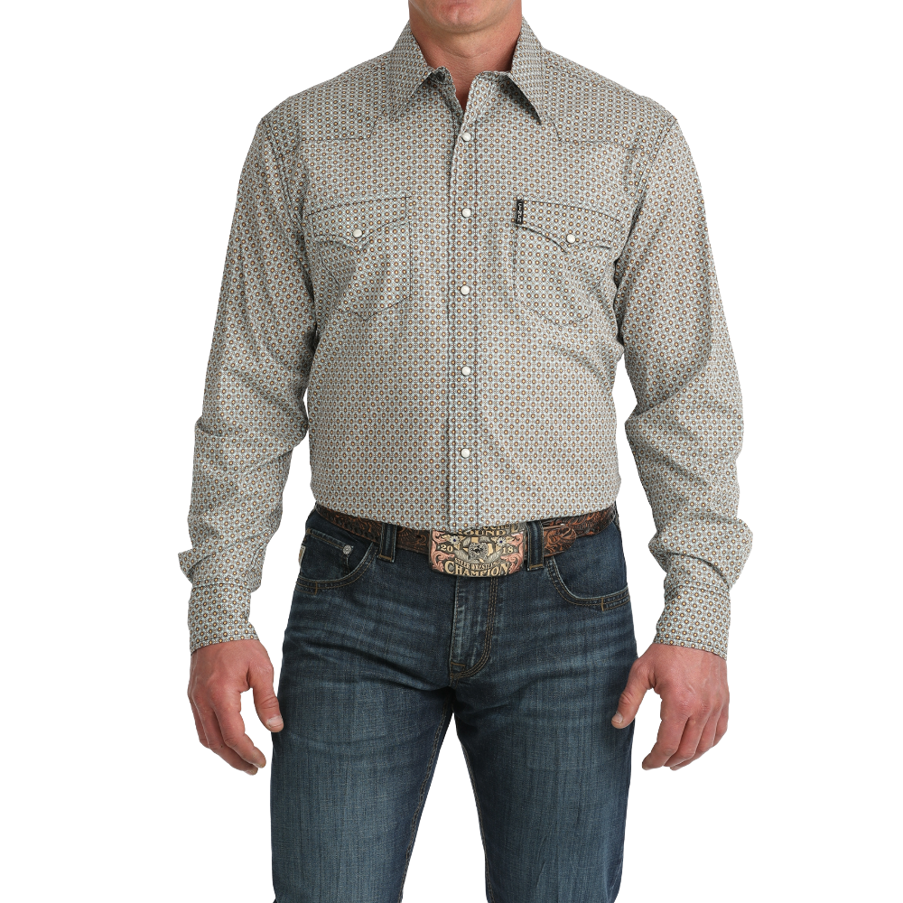 Cinch Men's Stone Grey Floral Print Snap Down Shirt MTW1303104