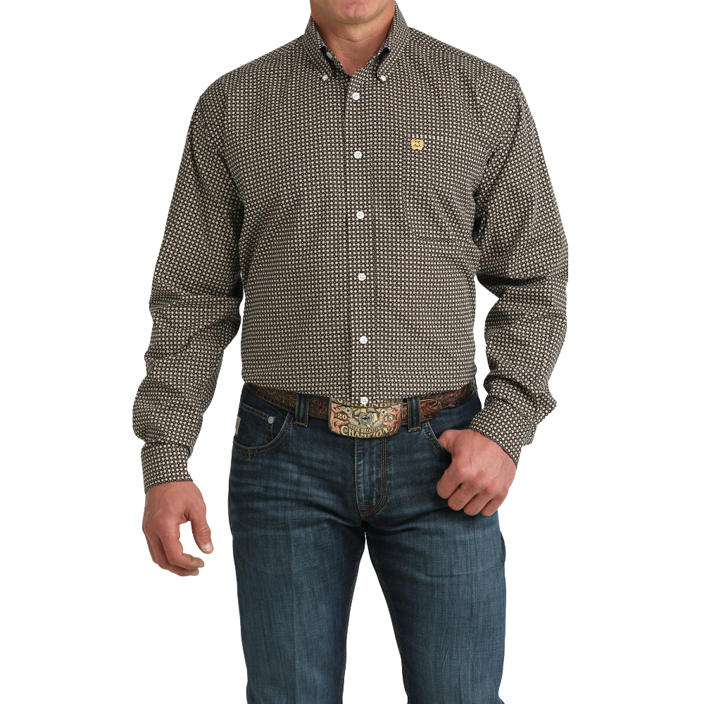 Cinch Men's Brown Geometric Print Button Down Shirt MTW1106066