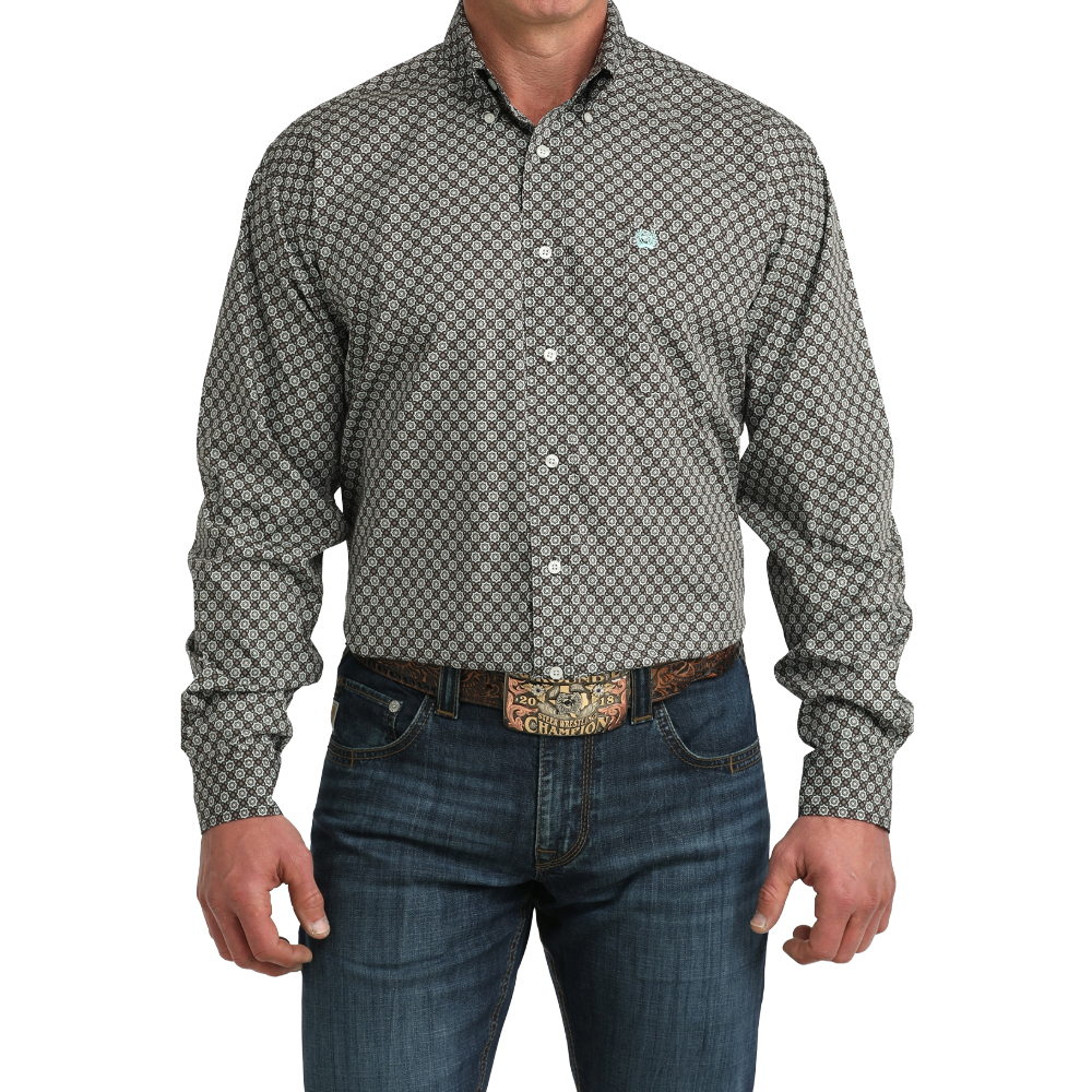 Cinch Men's Brown Printed Button Down Shirt MTW1106064