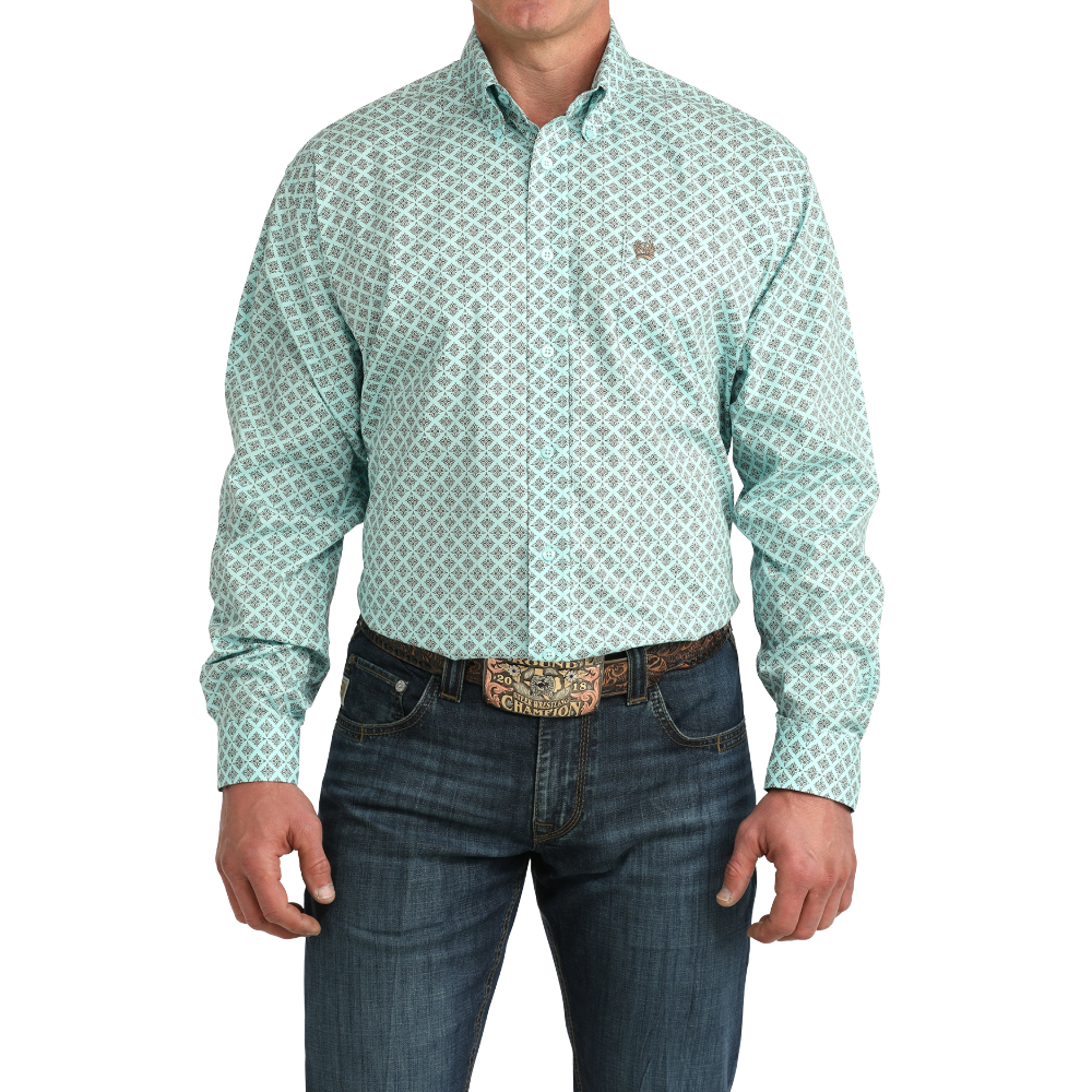 Cinch Men's Blue Diamond Print Button Down Shirt MTW1106060