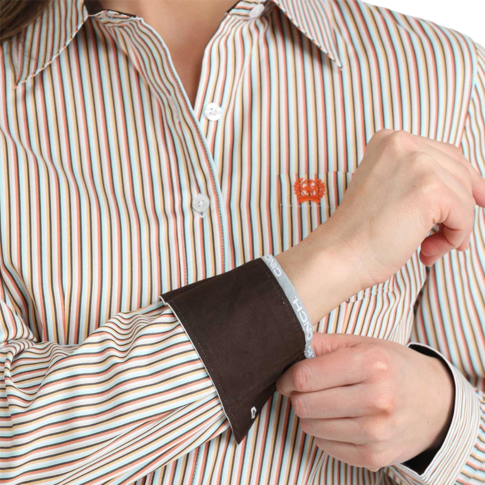 Cinch Ladies Multicolor Stripe Print Button Down Shirt MSW9164266