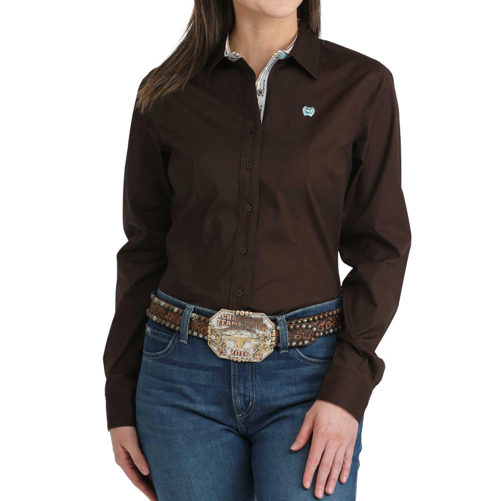 Cinch Ladies Long Sleeve Solid Brown Shirt MSW9165086