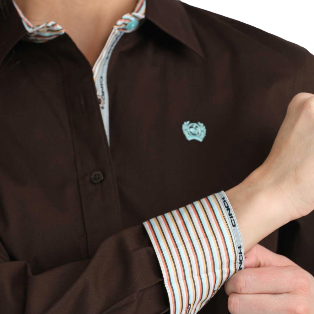 Cinch Ladies Long Sleeve Solid Brown Shirt MSW9165086